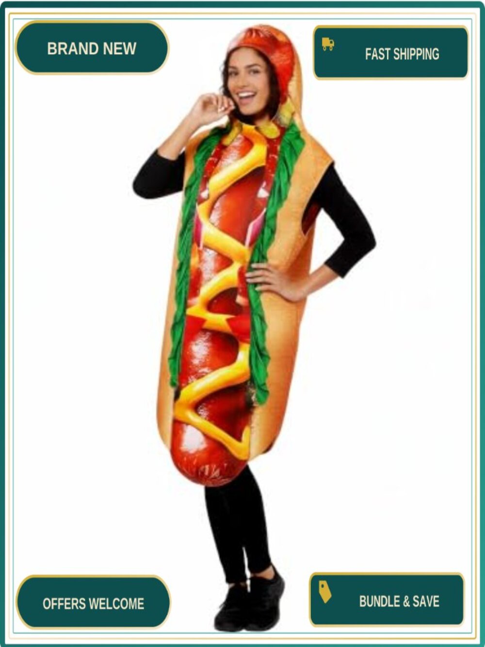 Unisex Hot Dog Costume Adult Funny Halloween Cosplay Polyester Tunic